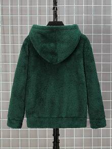 SHEIN Sudadera con capucha casual con forro térmico de oso para adolescentes, cálida - Verde - Ver 2