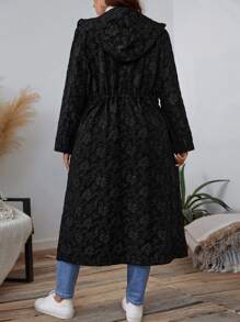 SHEIN LUNE Áo khoác hoodie thường ngày cổ bẻ buộc eo màu trơn cỡ lớn - màu đen - Xem 2