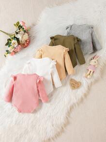 SHEIN 5pcs/Set Newborn Baby Girls Ruffled Sleeve Bodysuit Outfit, Comfortable & Warm For Autumn/Winter - Multicolor - View 2