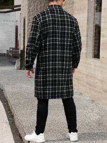 Manfinity Homme Plus Size Men's Plaid Long Sleeve Pockets Loose Casual Jacket, Winter - Black - View 2