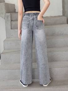 Tween Girl Casual Ripped Washed Denim Straight Leg Jeans - Light Wash - View 2