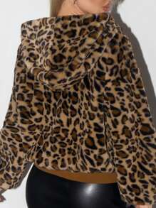 SHEIN ICON 冬季女式前拉链长袖简约连帽羊毛夹克，休闲日常穿着 - 彩色 - 查看 2