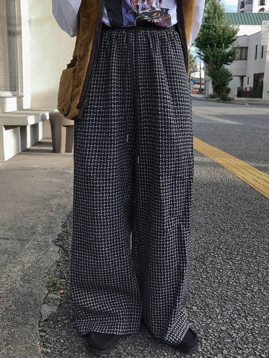 FRIFUL Women's Thick Plaid Loose Wide-Leg Casual Pants Fall,Winter - Grey - View 1