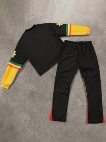 Manfinity Campus Court Men's Black Autumn Streetwear 2 In 1 Set,College Oversized Letter Pattern Printed Patchwork Sweatshirt And Pants,Holiday Back-To-School Men Tracksuit - Multicolor - View 3