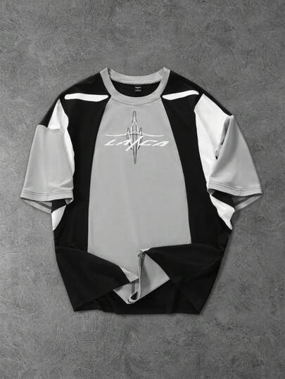 PAVTROS 男士圆领短袖时尚拼色设计休闲 T 恤