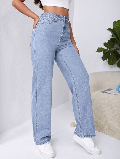 SHEIN Frenchy High Waist Slant Pocket Boyfriend Baggy Jeans Winter Casual