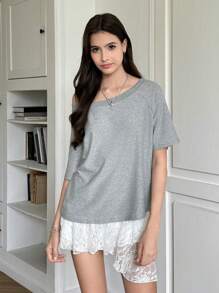 INAWLY Women's Solid Color Minimalist Off Shoulder T-Shirt