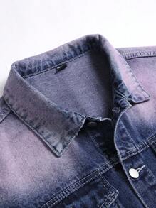 Manfinity LEGND 男士渐变色长袖单排扣休闲牛仔夹克，秋季 - 深色水洗藍 - 查看 6