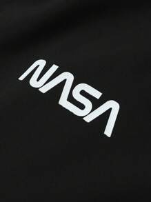 Manfinity Homme Áo khoác nỉ dài tay dáng rộng dành cho nam, in chữ phối màu, có mũ, chất liệu nỉ, thích hợp cho mùa thu. - màu đen - Xem 3