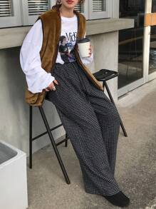 FRIFUL Women's Thick Plaid Loose Wide-Leg Casual Pants Fall,Winter - Grey - View 5