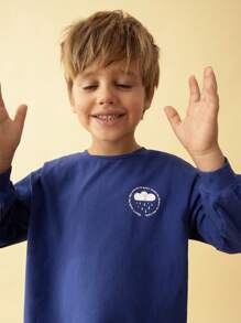 THE HAPPY LOOK Camiseta de manga larga básica y casual de corte holgado con estampado de nubes para niños pequeños, adecuada para otoño e invierno