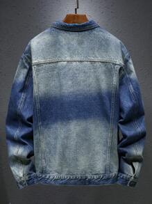 Manfinity Homme Plus Size Men's Vintage Washed Mid-Blue Casual Denim Jacket - Teal Blue - View 2