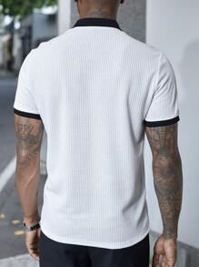Manfinity Homme Men's Casual Business Style Waffle Contrast Trim Polo Shirt For Summer
