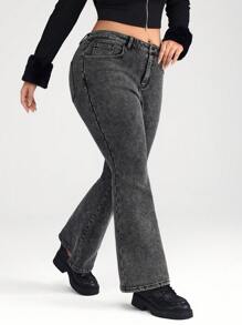 SHEIN BASICS Plus Size Black Stretch Flare Leg Jeans