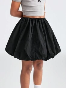 Coolane Kids Tween Girls 弹力腰可爱泡泡下摆 A 字迷你裙，黑色