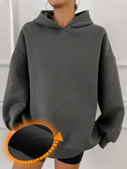 DAZY Sudadera holgada con capucha, de unicolor, forrada térmicamente, para mujer. Sudaderas forradas térmicamente para otoño e invierno