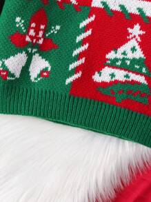 Suéter navideño a juego en familia con diseño de parches cuadrados, motivo de estrellas y copos de nieve, para niña joven, otoño/invierno (4 piezas se venden por separado) - Verde - Ver 4