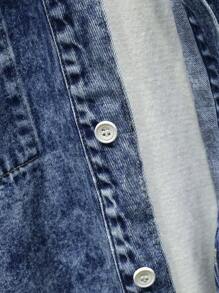 Manfinity Homme Plus Size Men's Light Blue Washed Snow Flower Loose Casual Denim Shirt - Light Wash - View 4