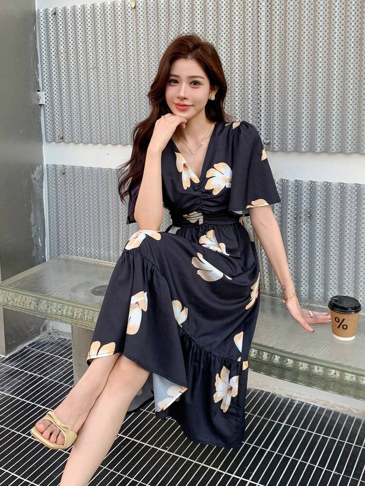 Women's V-Neck Allover Floral Print Dress Sundress,Dress For Wedding