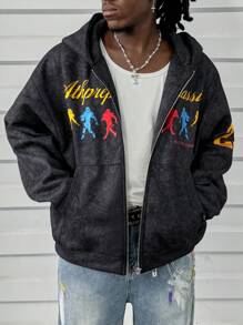 Manfinity VCAY Men's Loose Print Knitted Long Sleeve Sweatshirt, For Fall Winter - Grey - View 4