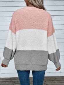 Chiquease Women's Contrast Color Dropped Shoulder Sweater, Knit Pullover Fall Winter - Multicolor - View 2
