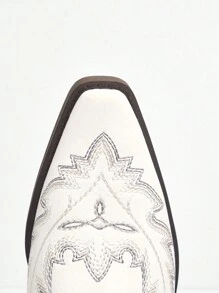 Styleloop Women Embroidered Genuine Leather Mid-Calf Boots For Christmas And New Year Holiday - White - View 10