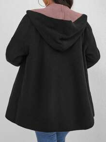 SHEIN LUNE Plus Size Solid Color Patchwork Long Sleeve Simple Jacket, Casual Everyday Wear - Multicolor - View 2