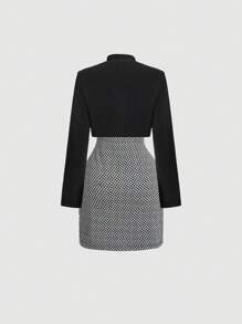 SHEIN MOD Elegante conjunto casual de traje de oficina: vestido y chaqueta, conjunto de dos piezas para otoño, chaquetas de mujer para otoño, vestimenta casual de negocios para mujer, vestido formal, conjunto de dos piezas para mujer sexy de oficina, atuendo de estilo "vieja riqueza" para maestras