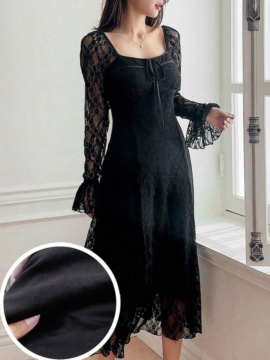 DAZY 女士保暖长裙，秋冬保暖婚纱礼服 - 黑色 - 查看 1