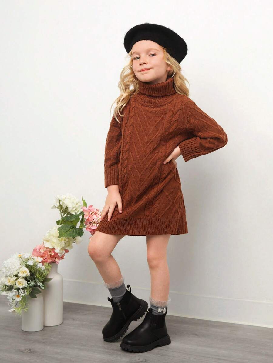 SHEIN 年轻女孩插肩袖粗针织中长毛衣裙，可爱复古，适合圣诞节，非常适合秋冬季休闲日常穿着和学校日常穿着，温暖舒适的长袖，非常适合秋冬季休闲日常穿着和学校日常穿着