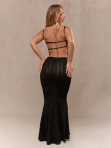 MISSGUIDED 纹理紧身胸衣紧身吊带长裙 - 黑色 - 查看 2