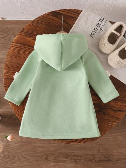 SHEIN Vintaside Kids Baby Girl Autumn Floral Hooded Princess Dress Back-To-School Graduation Sage Green Floral Daddys Girl