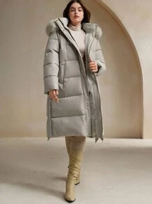 Anewsta Abrigos con capucha y cuello esponjoso para mujer talla grande, para invierno