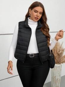 SHEIN LUNE Chaleco acolchado ligero con cuello alto para invierno talla grande