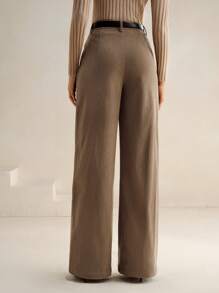 Quần ống đứng vải nhung kẻ dành cho nữ có thắt lưng - Màu Khaki - Xem 2