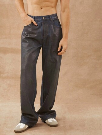 Pantalones vaqueros rectos de pierna de hombre de algodón premium con revestimiento oscuro