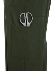 TaskEZ 2 件套女士医疗制服 - 纯色 V 领上衣和开衩长裤、手术服套装 - 軍綠色 - 查看 6