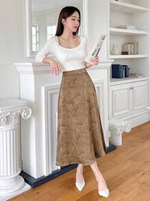 DAZY Chân váy satin nhuộm tie-dye dành cho nữ, thanh lịch - màu nâu - Xem 2