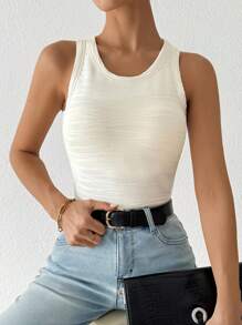 Chiquease Top ajustado de tirantes de cuello redondo de unicolor para mujer