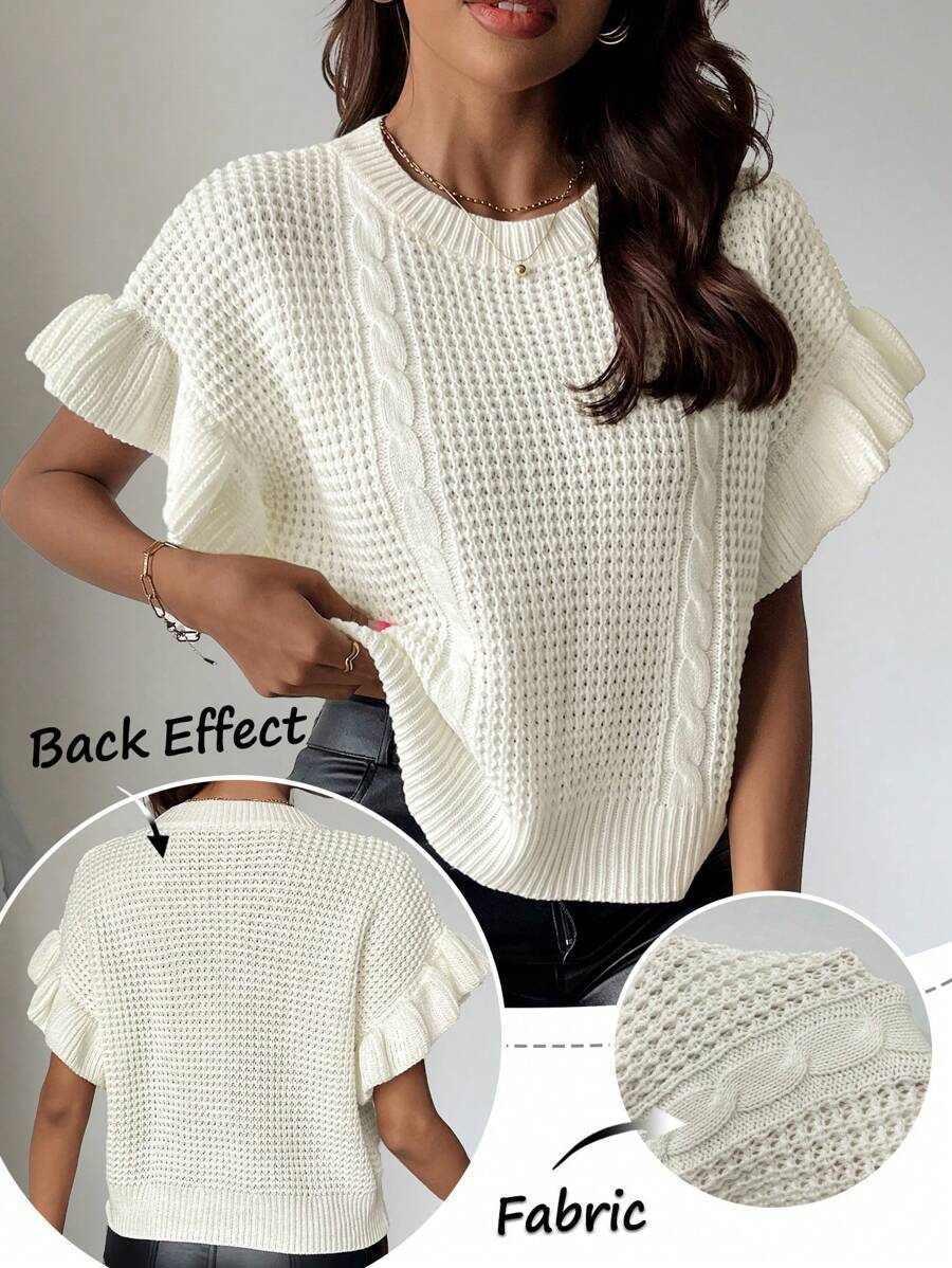 EMERY ROSE 女式纯色圆领宽松休闲毛衣背心，秋冬 - 米色 - 查看 1