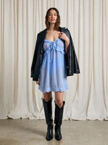 AiiRZ Boho Sheer Ruffle And Lace Trim Detail Cami Dress With Knickers Two-Piece Co-Ord Set