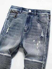 TWEEN Boy Retro Street Hip Hop Style Distressed Color Block Stretch Jeans