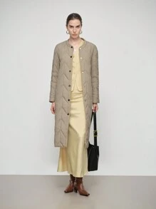 Aalyst 女士纯色长袖圆领系带长款休闲加厚棉服外套，冬季衣服 - 軍綠色 - 查看 5