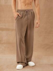 Celana Sweat Pria Katun Longgar dengan Motif Cuci - Coklat - View 2