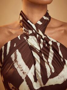 Hauture Animal Print Cross Halter Dress - Multicolor - View 2