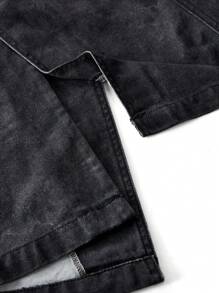 Manfinity VCAY Men's Loose-Fit Long Digital Print 100% Cotton Windbreaker, For Fall Winter - Dark Grey - View 11