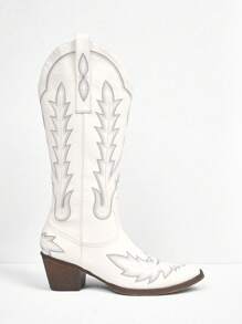 Styleloop Women Embroidered Genuine Leather Mid-Calf Boots For Christmas And New Year Holiday - White - View 8