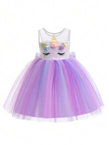 Glamorique Kids Váy công chúa dự tiệc nhiều màu sắc Unicorn Unicorn cho bé gái, váy lưới sequin có hoa hồng nhiều màu, sừng tai và mặt nạ che mắt, nơ cho tiệc tùng, sân khấu, cosplay, phong cách Trung Đông và Châu Âu - trắng - Xem 7