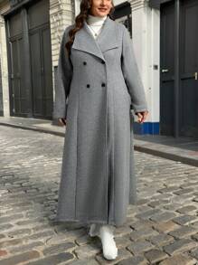 SHEIN Privé Plus Size Damski Zimowy Płaszcz Dwurzędowy Z Klapą Casual Wełniany Średniej Długości