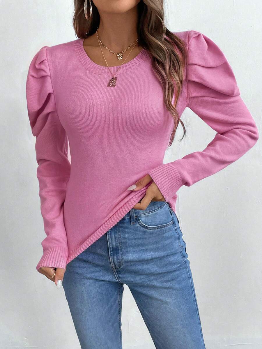 SHEIN Clasi Suéter elegante de unicolor con mangas raglán para mujer, otoño e invierno